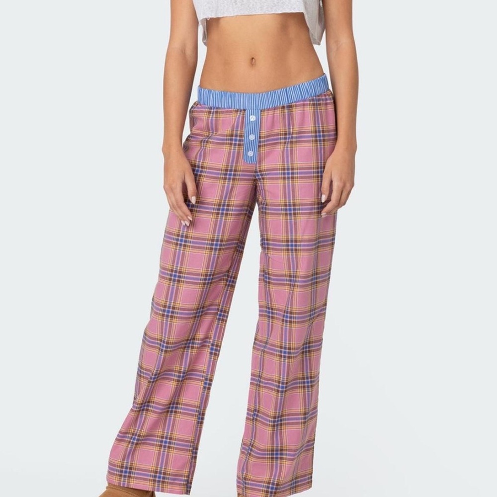 Edikted Pink and Blue Plaid Pajama Pants Intimates